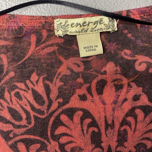 ENERGE WORLD WEAR Top Rhinestone Long Sleeve Hippie Boho Womens M Maroon Purple - Picture 3 of 10